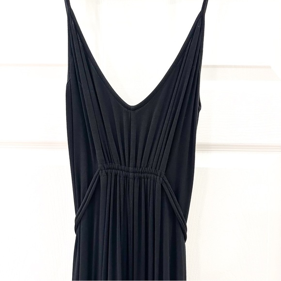 Moda International Pleated Tie Waist Boho Jersey Knit Maxi Dress Black sz Small - Picture 8 of 16